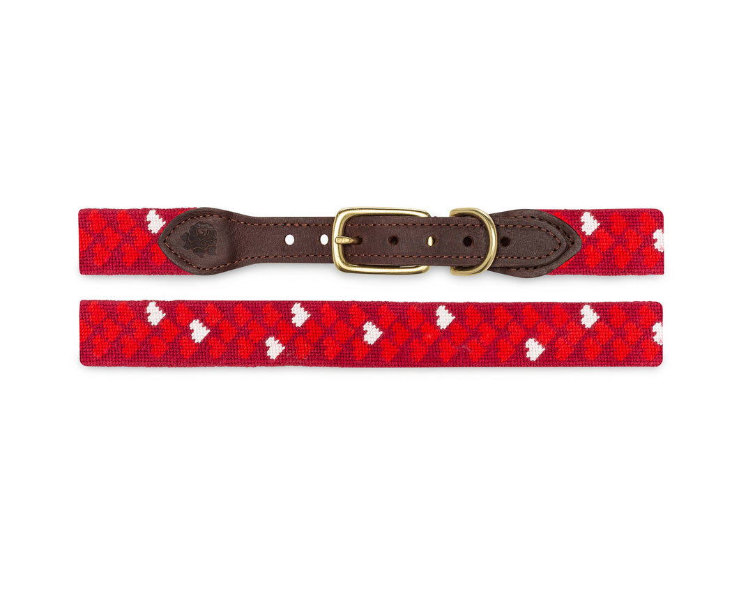 Mini Hearts Small Needlepoint Dog Collar