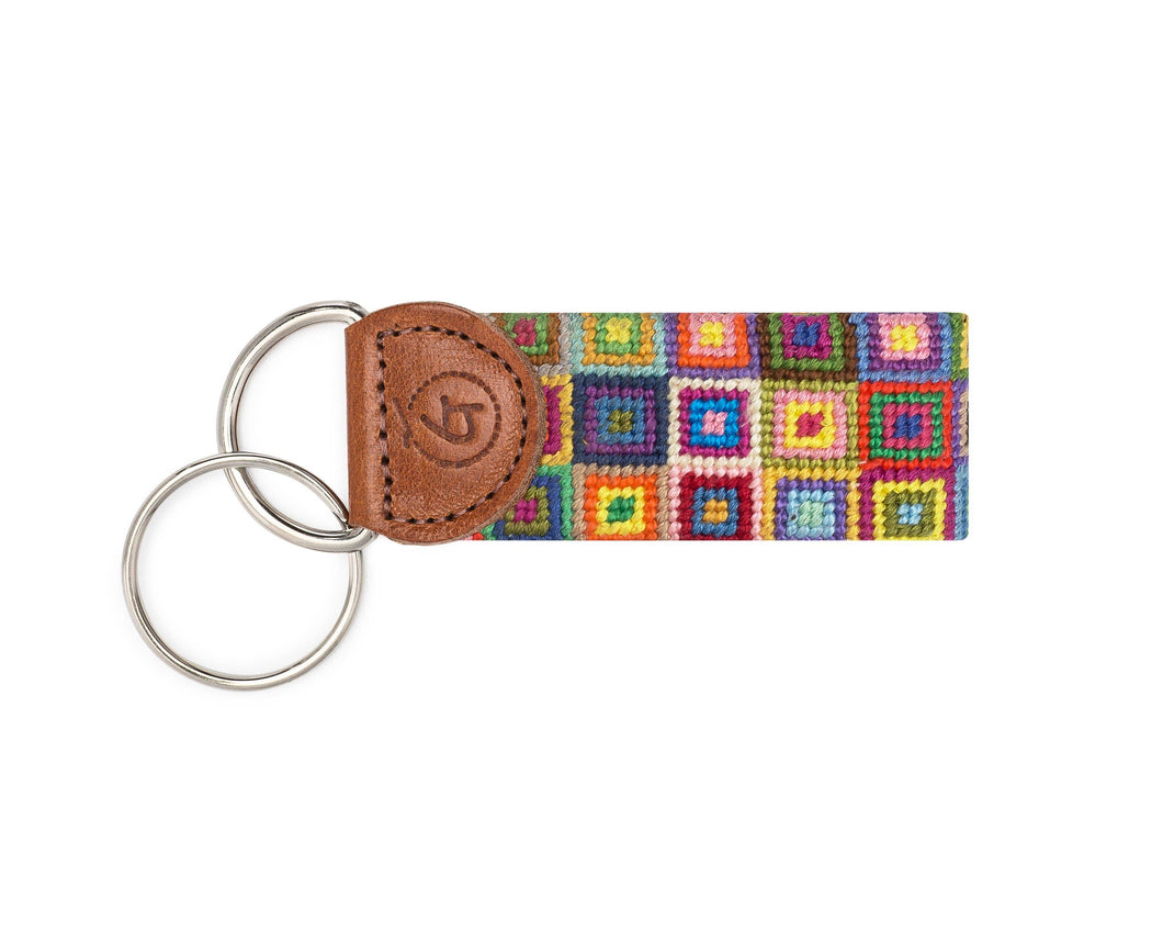 Multi Colored Squares Needlepoint Keychain