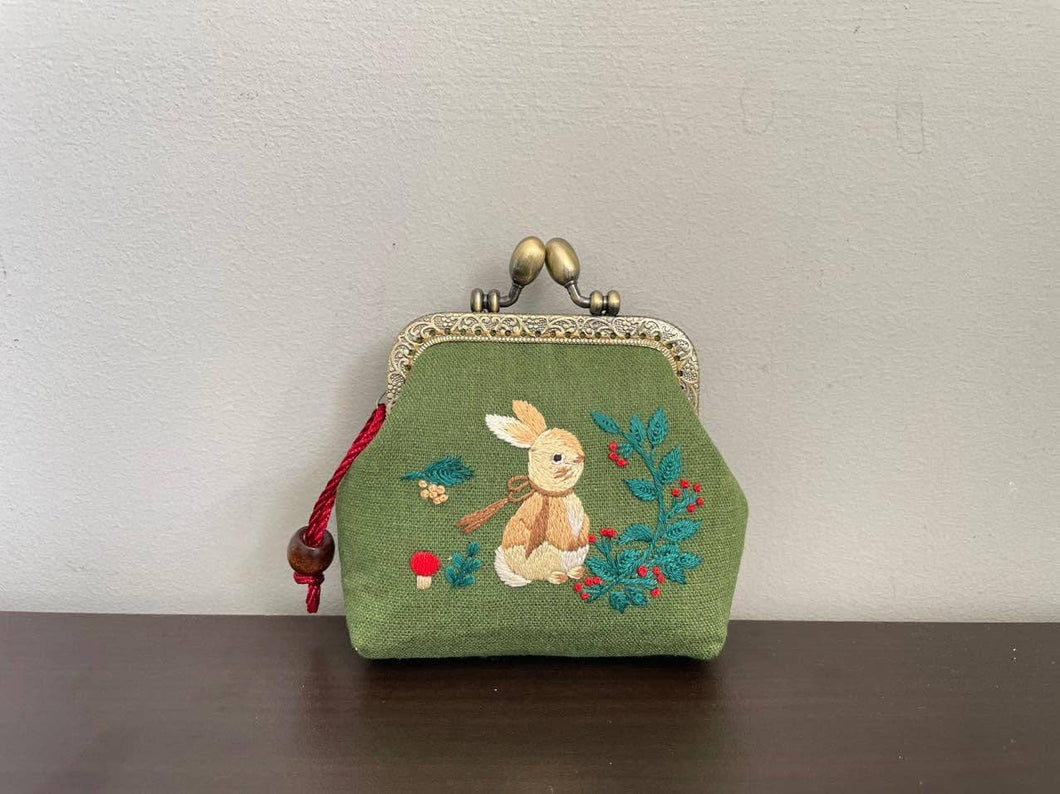 Rabbit Embroidered Navy Blue Coin Purse